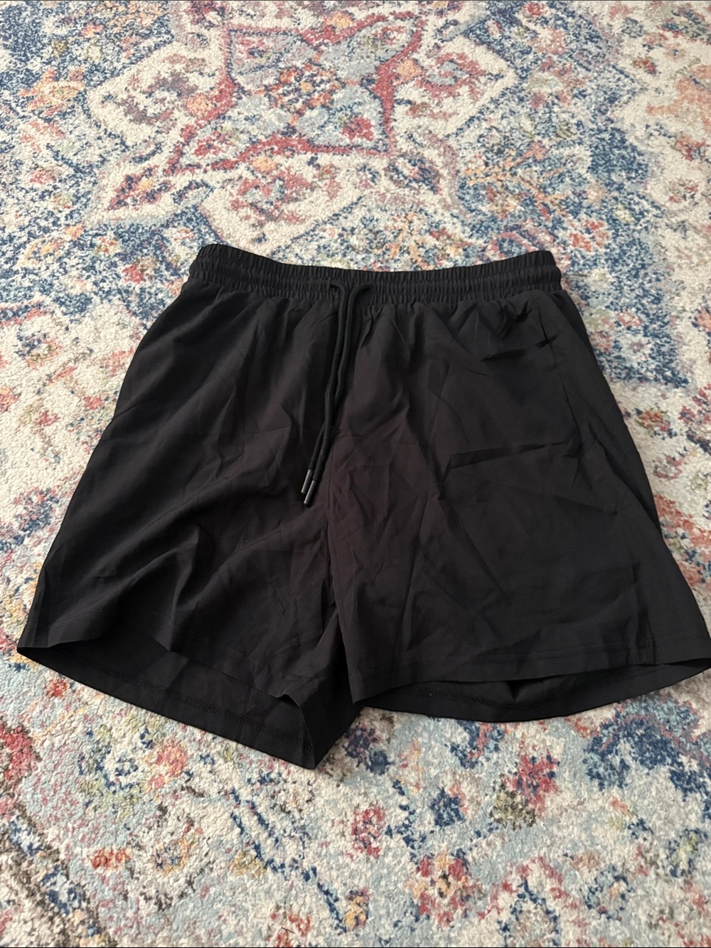 Men's Size M Black Swim Trunks with Drawstring (100% Polyester)